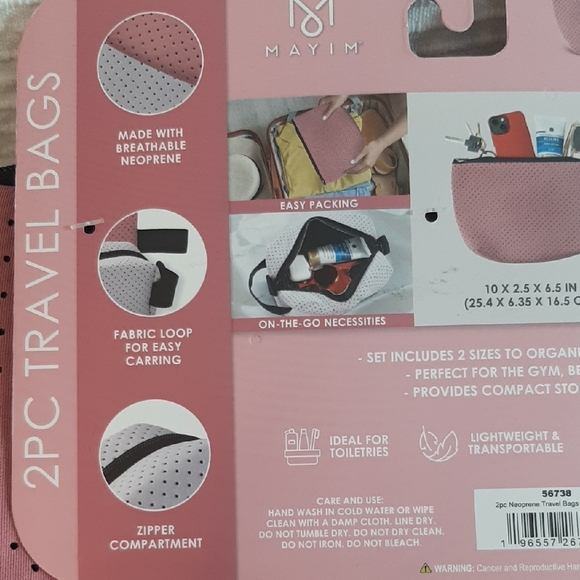 Mayim 2 Pc. Travel Bag Set Pinks With Black Polka Dots New - Picture 8 of 13